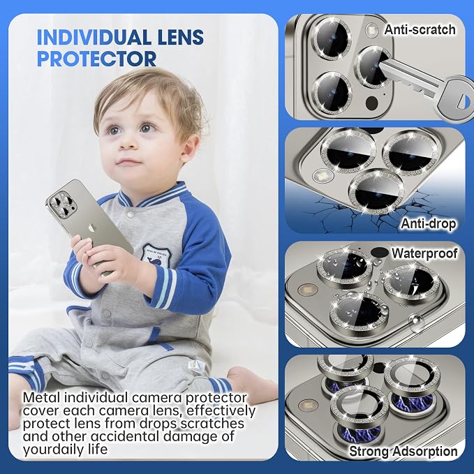for iPhone 15 Pro/iPhone 15 Pro Max Camera Lens Protector Bling Individual - Image 3