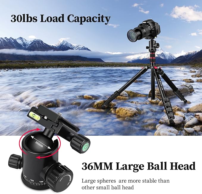 81" Professional Tripod for Camera & Phone -Tall, Compact Travel Tripod Stand - Image 3