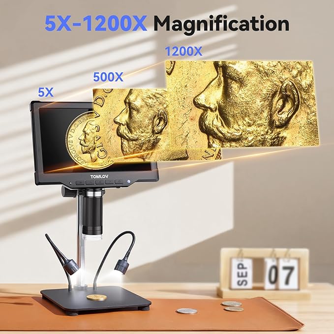TOMLOV DM10 10.1" Digital Microscope: 1080P 1200X HD IPS Coin Microscope - Image 3