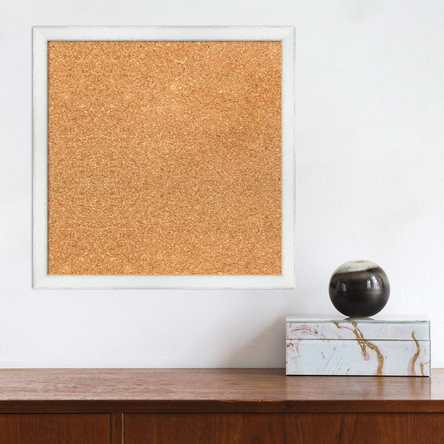 Amanti Art Natural Cork Board for Wall, 15x15 Vision Board with White Frame, Small Corkboard Office Decor for Home Organization, Country Rustic Corkboard Pinboard to Display Items for Home