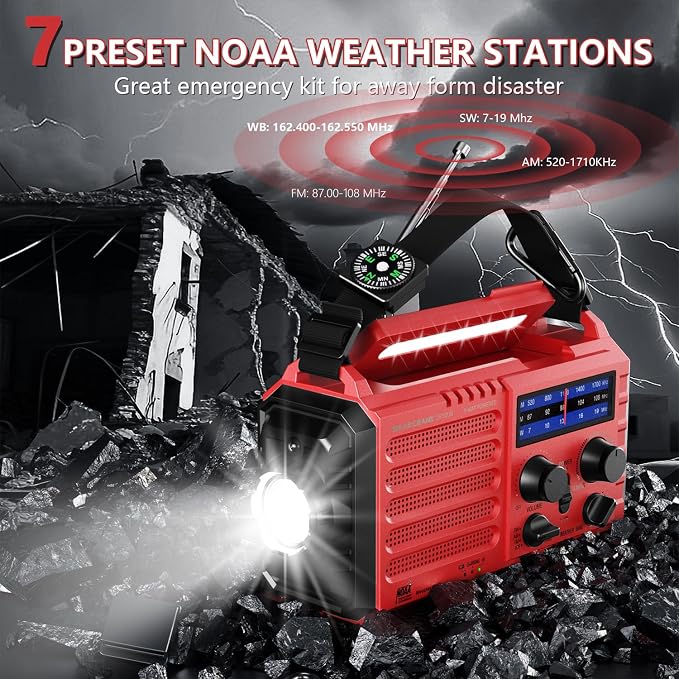 Emergency Solar Hand Crank Radio, AM/FM/SW NOAA Weather Alert Radio, Flashlight - Image 2