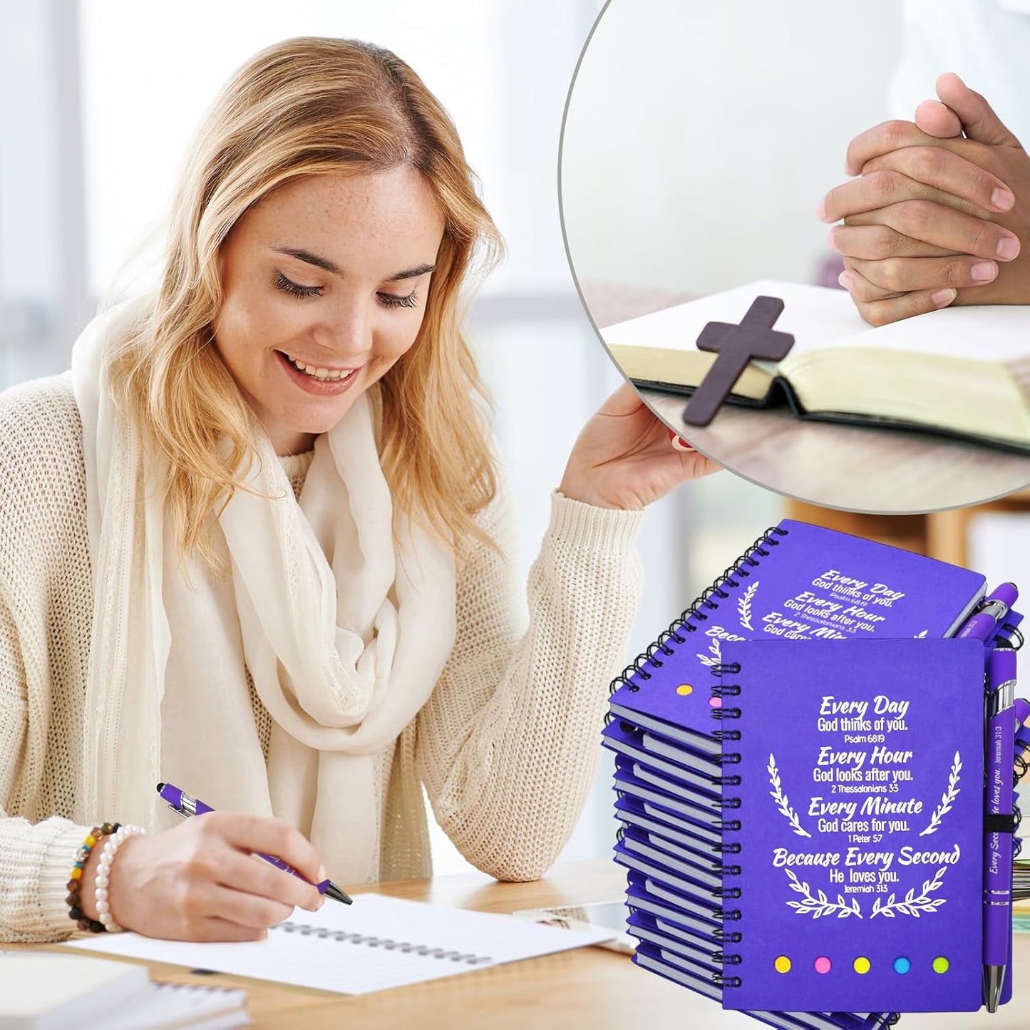200 Pcs Bulk Fathers Day Christian Gifts Prayer Journal for Woman - 100 Set Religious Notepad with Christian Pen - Bible Notebook - Church Gifts for Inspirational, Bible Study, Devotions ( Elegant )