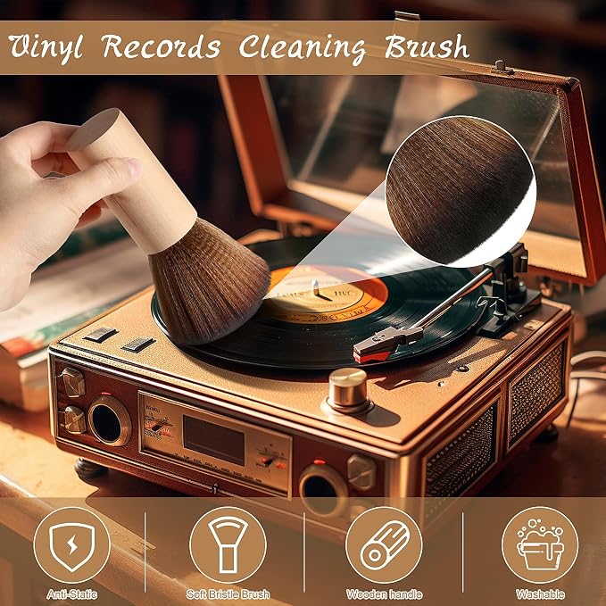Ziliny 3 Pcs Vinyl Record Cleaning Brush Wooden Anti Static Dust Record Vinyl - Image 4