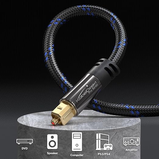 KabelDirekt TOSLINK – Optical Audio Cable, Nylon Braided – 1.5ft – Fiber Optic - Image 2