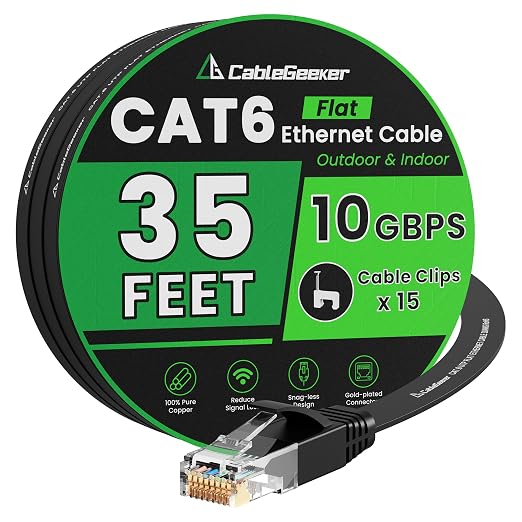 Cat 6 Ethernet Cable 35 ft, Indoor&Outdoor, High Speed 10Gbps Flat Internet by CableGeeker