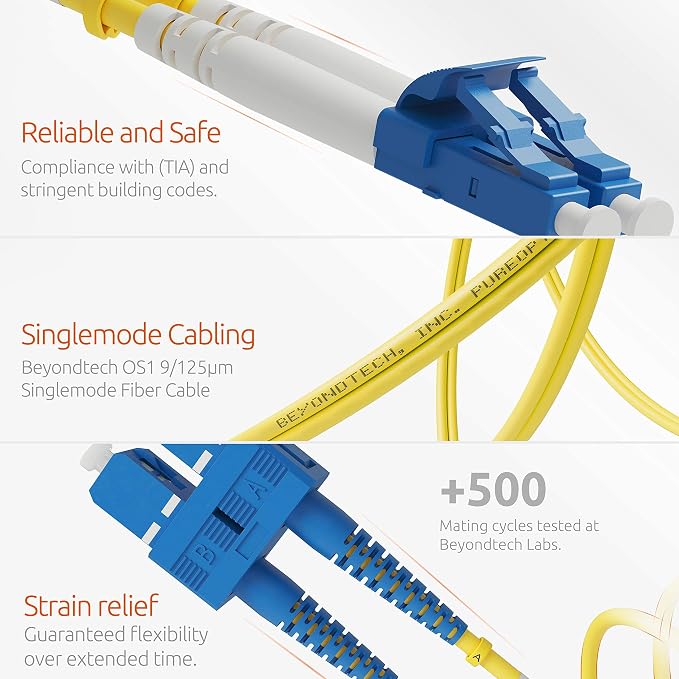 BEYONDTECH 10m LC to SC Fiber Patch Cable – UPC Single-Mode Duplex Fiber Optic - Image 4