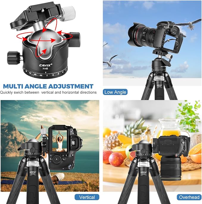 CAVIX Tripod Ball Head with 1/4" Arca Swiss Quick Release Plate Aluminium - Image 6