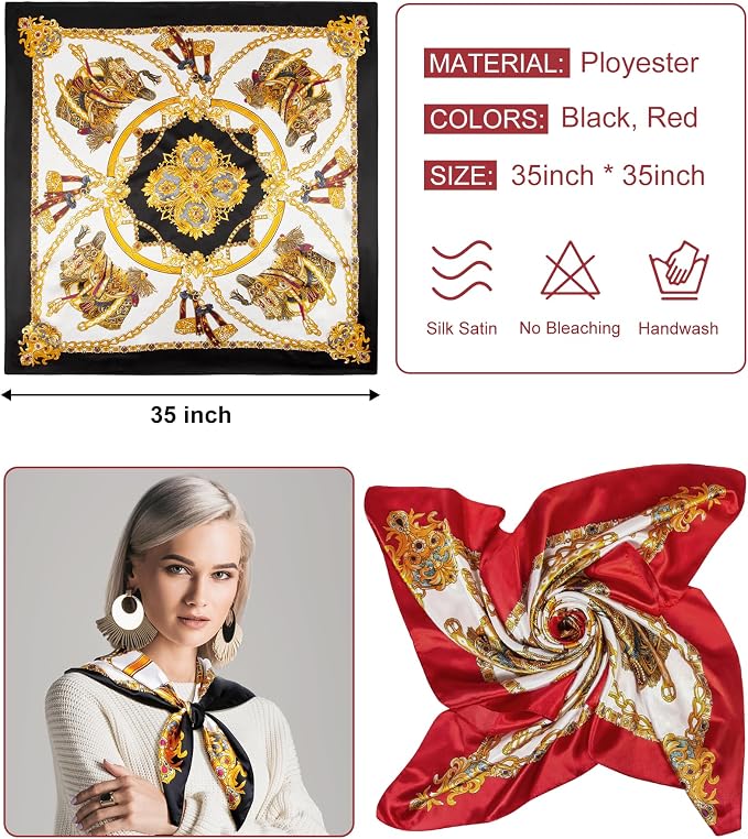 Senker Fashion 35" Head Scarf for Women, Pirate Costume Accessories Silk Red - Image 2