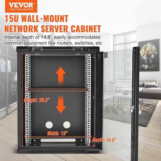 VEVOR 15U Wall Mount Network Server Cabinet, Server Rack Cabinet Enclosure - Image 2