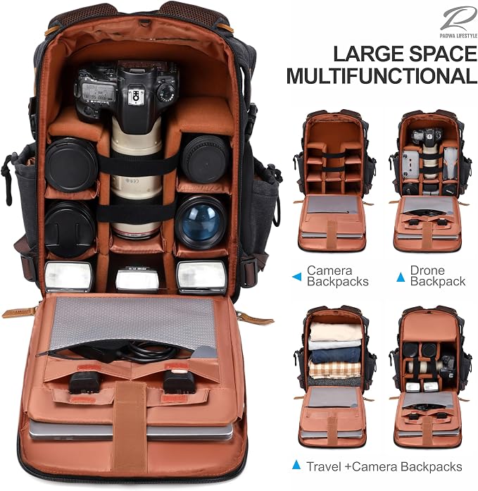 Padwa Lifestyle Black Canvas Camera Backpack - Image 3