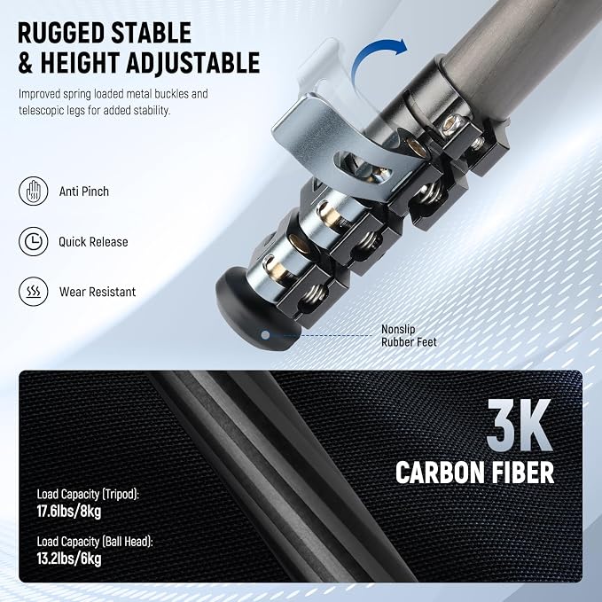 NEEWER 60.4" Travel Tripod Carbon Fiber - Image 3
