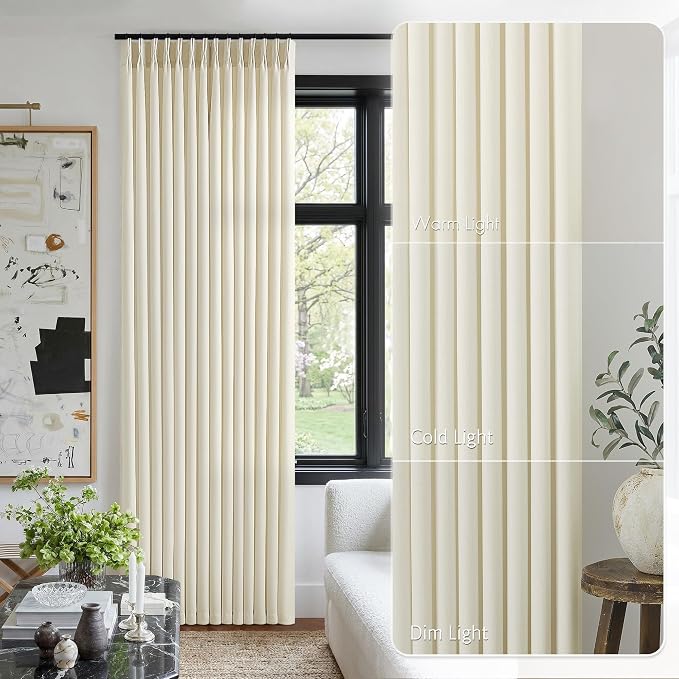 Cream Beige Pinch Pleated Linen Curtains 120 Inch 4 Panels Set - Image 2