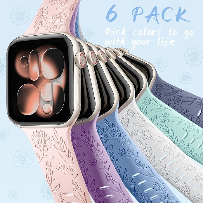 SNBLK 6 Pack Floral Engraved Bands Compatible - Image 8