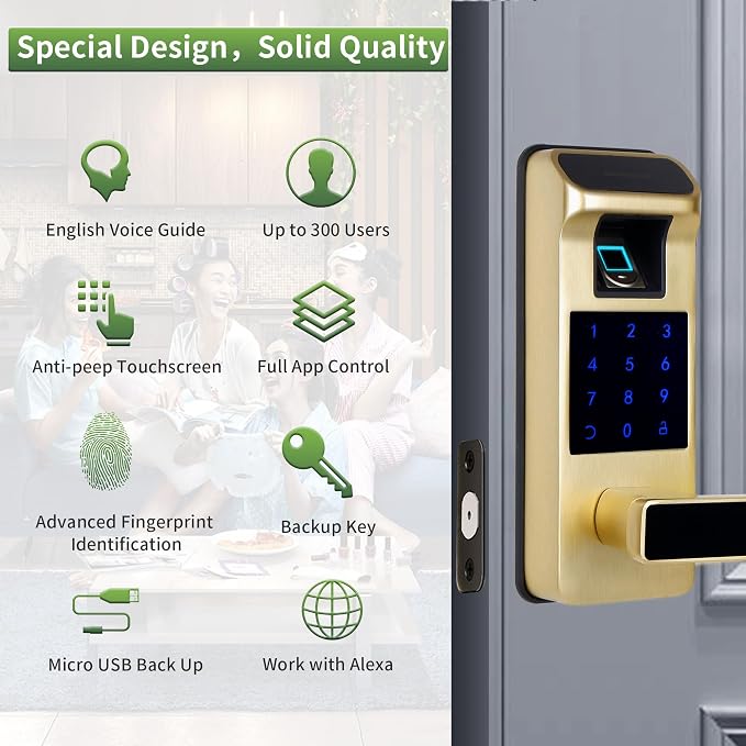 Smart Door Lock, Heavy Duty 5 in 1 Keyless Entry Door Lock, Full App Control - Image 2