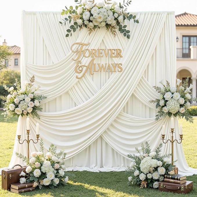60ft x 12ft Wrinkle Free Ivory Backdrop Curtains - Image 5
