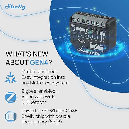 Shelly 2PM Gen4 | Wi-Fi, Zigbee & Matter 2-Channel Smart Relay Switch - Image 5