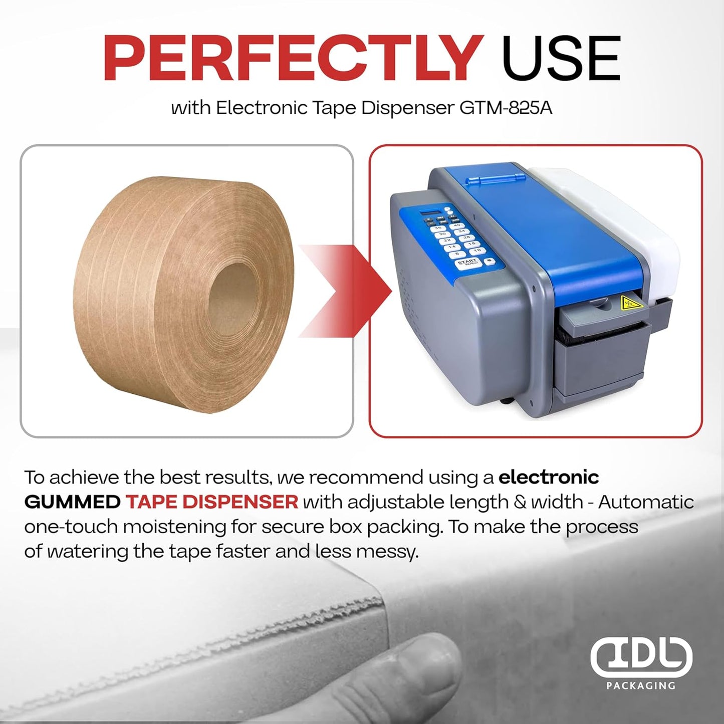 IDL Packaging 2.83" x 450 feet Reinforced Water-Activated Kraft Gummed Tape 30lb Thickness (Pack of 2) - Secure Paper Packing Tape for Secure Carton Sealing - Heavy-Duty for All Conditions, Brown