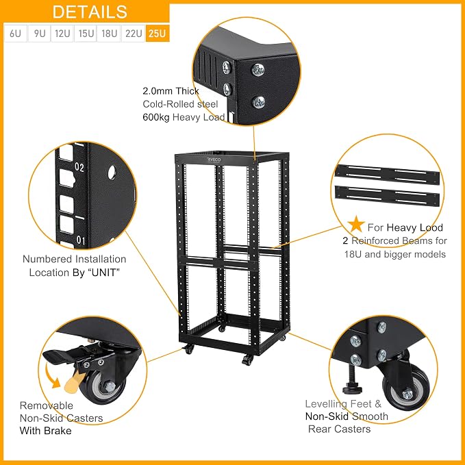 RIVECO 25U Open Frame Server Rack - Image 4