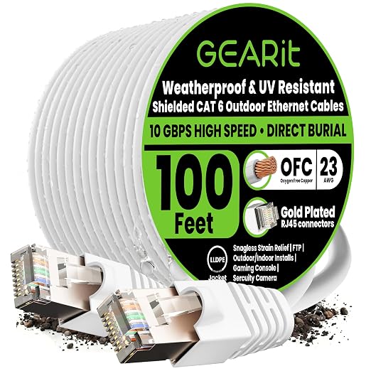 GEARit Cat6 Outdoor Ethernet Cable 23AWG Pure Copper, Waterproof, Direct Burial by GEARit