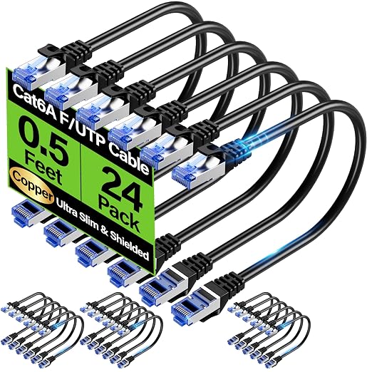 Cat6A Ethernet Cable Shielded 10Gbps 0.5 ft, Slim Shielded Ethernet Cable Cat 6 by Unknown