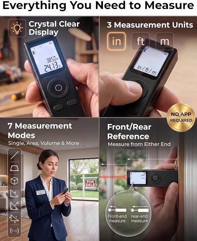 Cooper Ray, Mini Laser Measuring Tool, 2.7in 1oz Pocket Size Keychain Laser - Image 4
