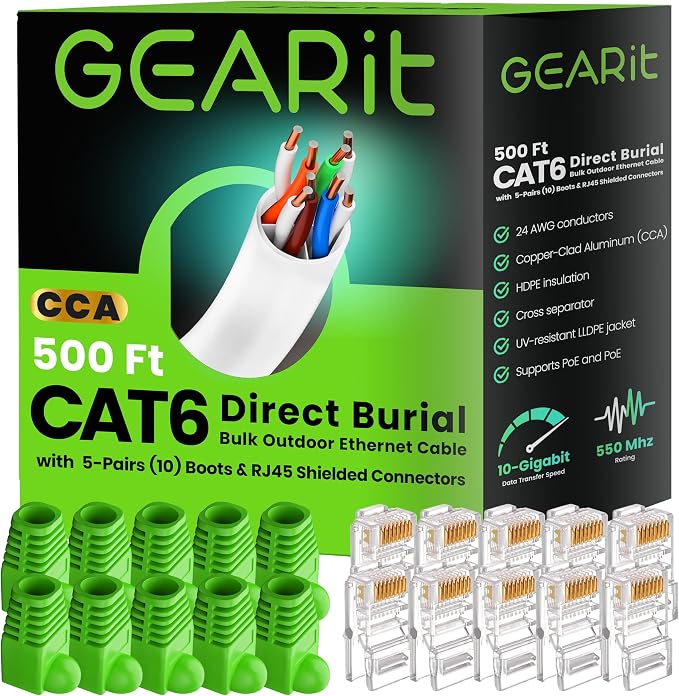 GEARit RJ45 Cat-6 Ethernet Patch Cable, DIY Bulk Kit, 10Gpb Transfer Speed by GEARit