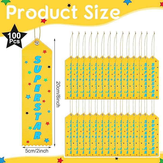 Wavwavw 100 Pcs Superstar Award Ribbons Bulk 8" x 2" Prizes Ribbons - Image 2