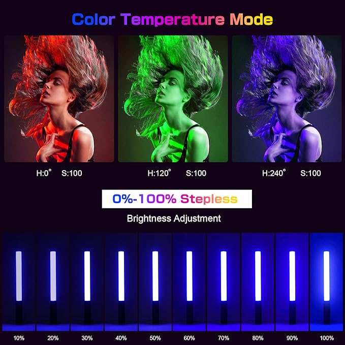 2 Pack RGB LED Video Light Wand Stick, Photography Studio Lighting Kits - Image 3