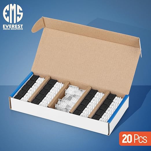 Everest 90° Angled RJ45 Cat6 Keystone Jacks 20-Pack in Black - Image 2