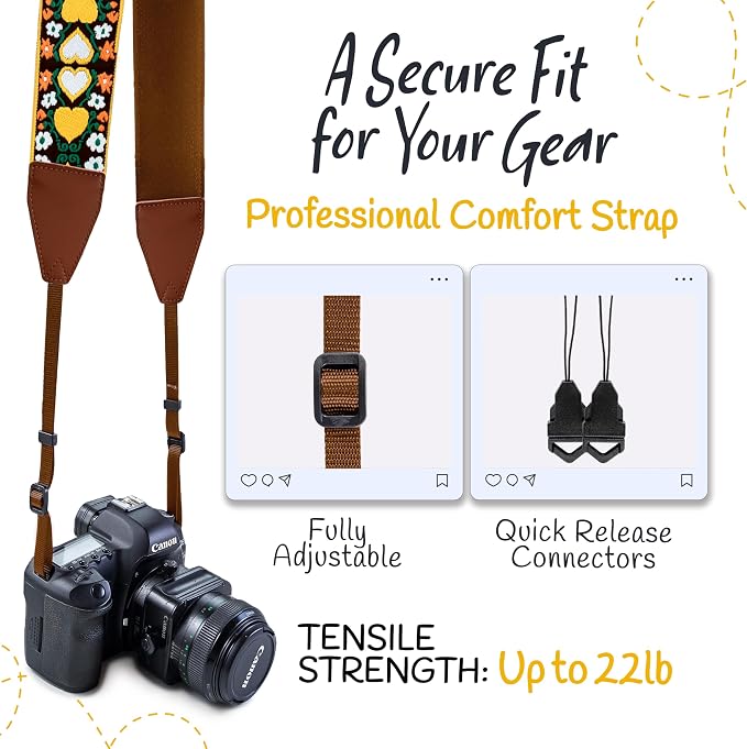 Art Tribute Camera Strap for DSLR Cameras, Woven Webbing Heart Design Shoulder - Image 4