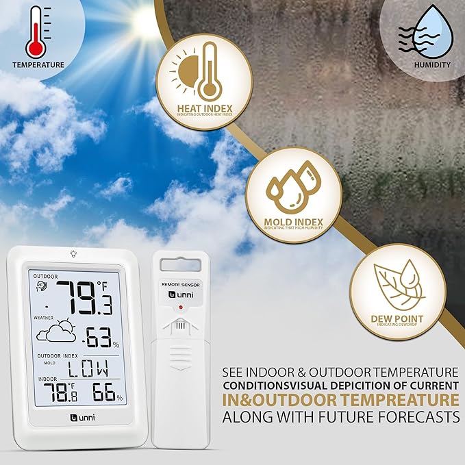 Indoor Outdoor Thermometer Wireless Weather Station, Temperature Humidity - Image 5