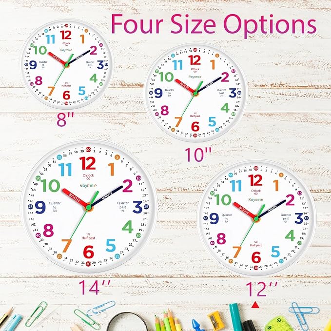 Roymnie12 Inch Wall Clock for Kids Learning to Tell Time Easily Analog Non - Image 7