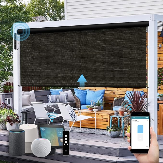 SmartWings Motorized Outdoor Patio Shades Roll Up Blinds by SmartWings