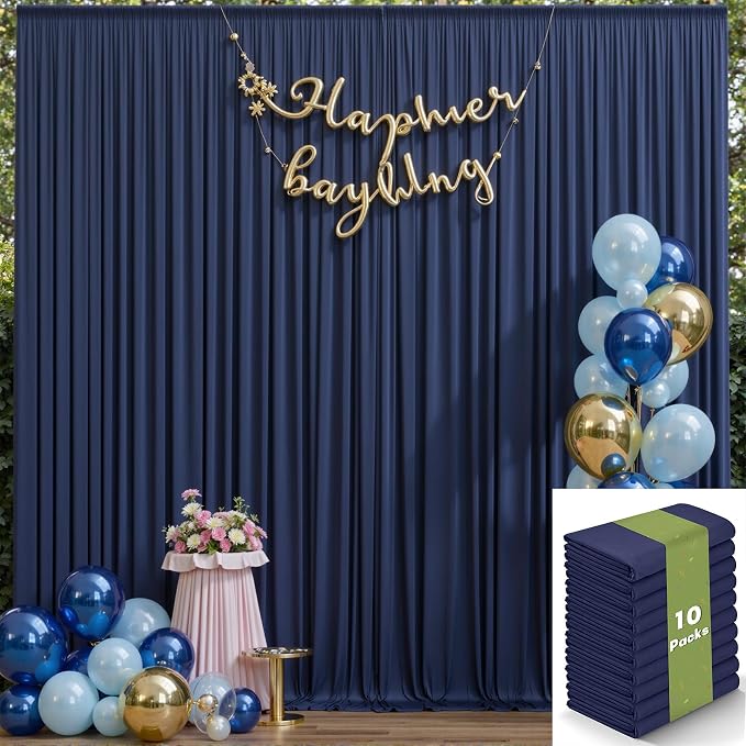 50ft x 12ft Wrinkle Free Navy Blue Backdrop Curtains - Image 2