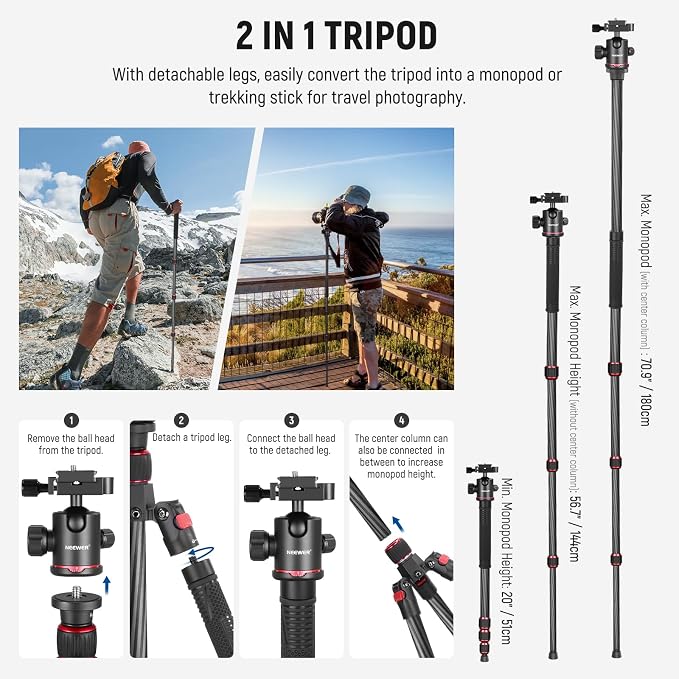NEEWER 66"/168cm Carbon Fiber Tripod - Image 6
