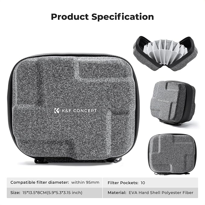 K&F CONCEPT 10 in 1 Lens Filter Case, Hard Shell Camera Filter Pouch Up to 95mm - Image 7