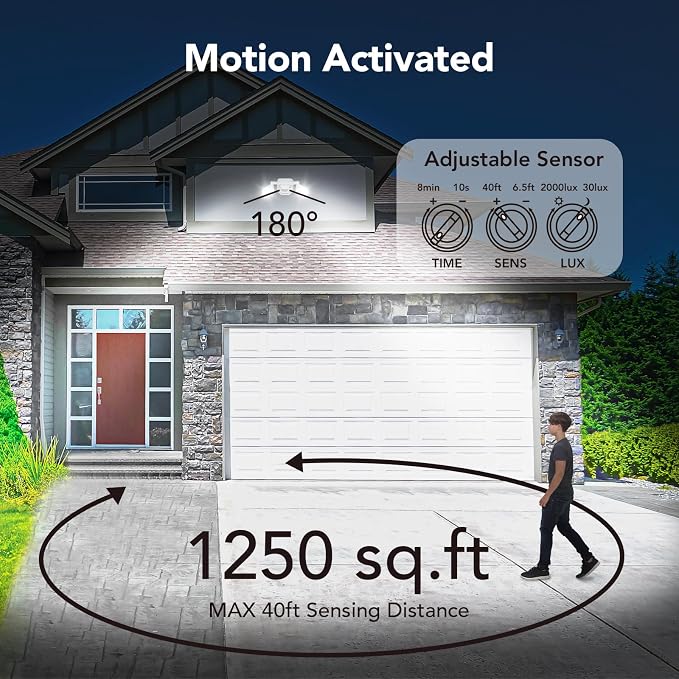 OREiN 2 Pack Motion Sensor Outdoor Lights, 450° Superwide Adjustment Dimmable - Image 4