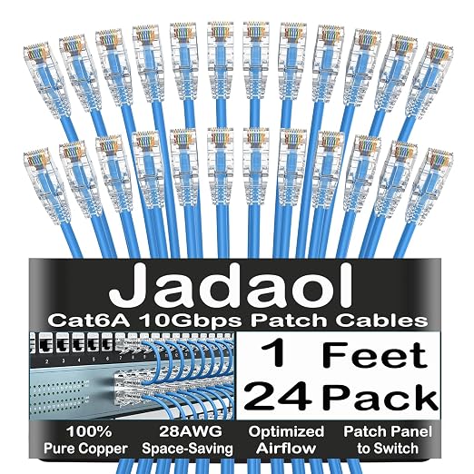 Jadaol UL Listed Patch Cables Cat 6a / Cat 6 1 ft 24-Pack, 10Gbps 550MHz Slim by Jadaol