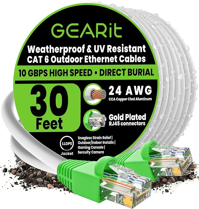 GEARit Cat6 Outdoor Ethernet Cable CCA Copper Clad, Waterproof, Direct Burial by GEARit