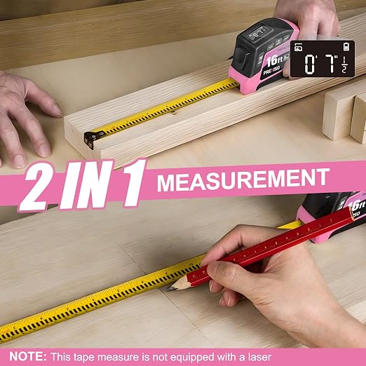 PREXISO 2-in-1 Digital Tape Measure - 16Ft Pink Digital Measuring Tape - Image 4