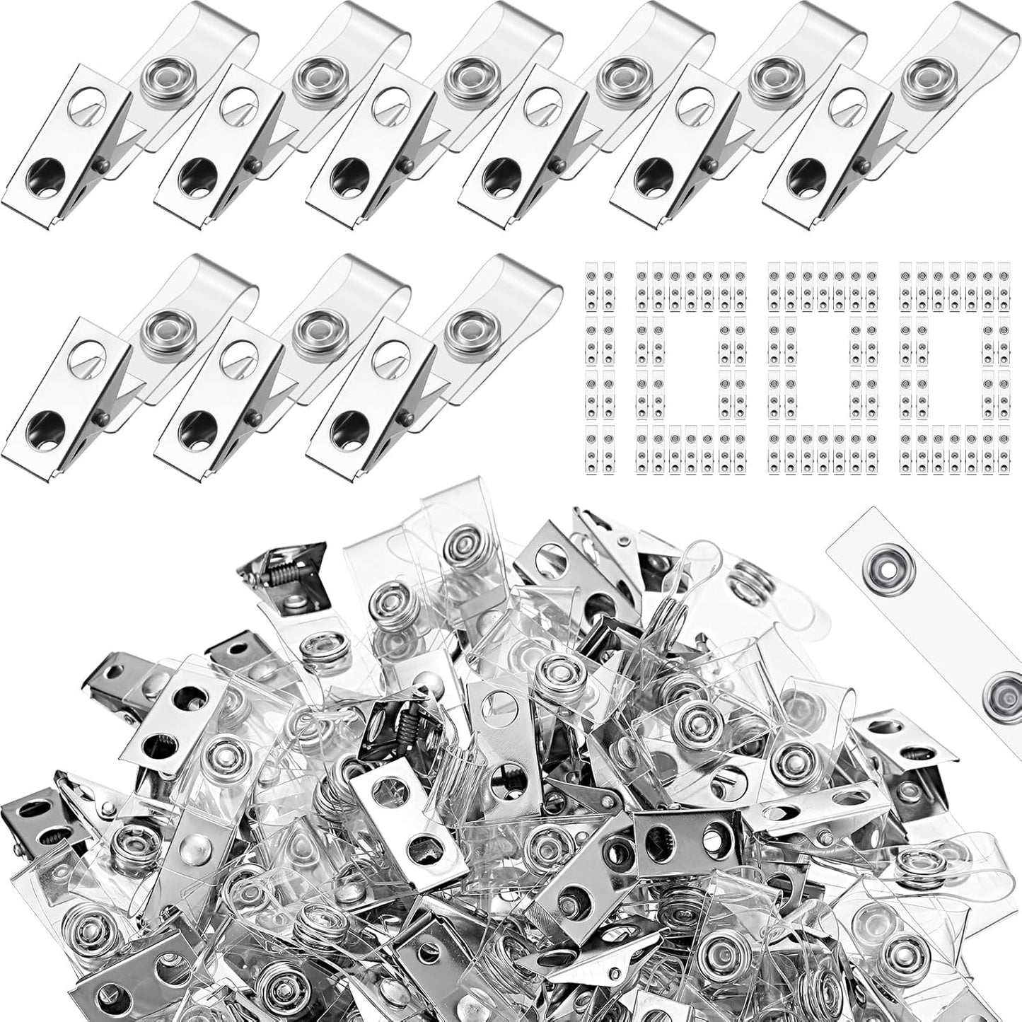 Seajan 3000 Pcs Metal Badge Clips Bulk Double Hole Name Tag Clips with Clear PVC Straps Alligator ID Strap Clips for ID Cards Holders Office School Supplies