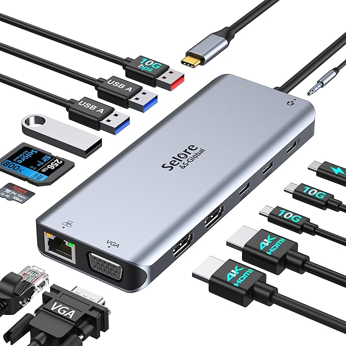 Selore USB C Docking Station Dual Monitor, Laptop Docking Station, 14 in 1 by SeloreS-Global