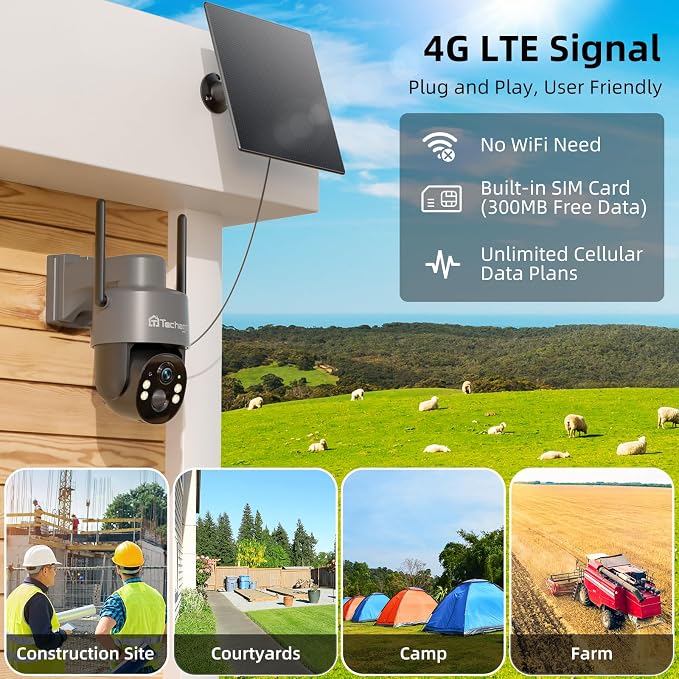 Techage 4G LTE Cellular Solar Security Camera Wireless Outdoor, 2.5K NO WiFi - Image 2