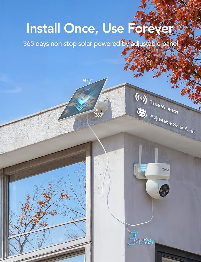 GNCC Solar Security Cameras Wireless Outdoor, 2.4G WiFi 360° View Solar/Battery - Image 2