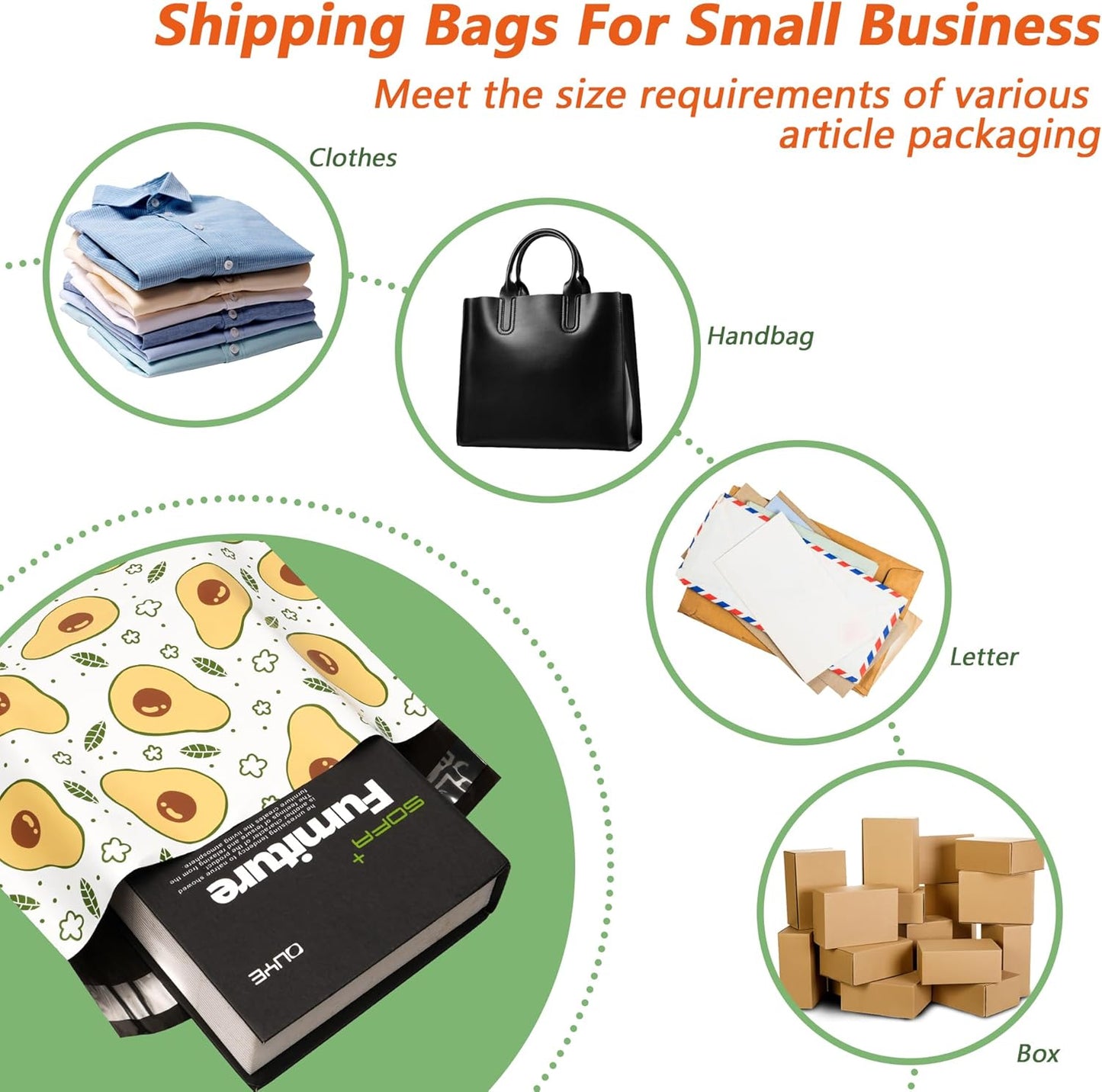 Poly Mailers 12x15.5 Inch 50 Pcs - Avocado printed Shipping Bags, 2.4mil Thickness, Waterproof and Tear Resistant Mailing Envelopes, Self-Sealing Packaging Bags for Small Business
