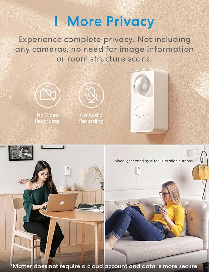 meross Matter Human Presence Sensor, 3-in-1 PIR & Light & mmWave Radar Motion - Image 5