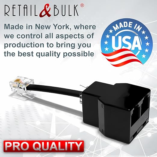 Phone Jack Splitter for Landline Telephone RJ11 6P4C 2 Way Adapter Made in USA - Image 6