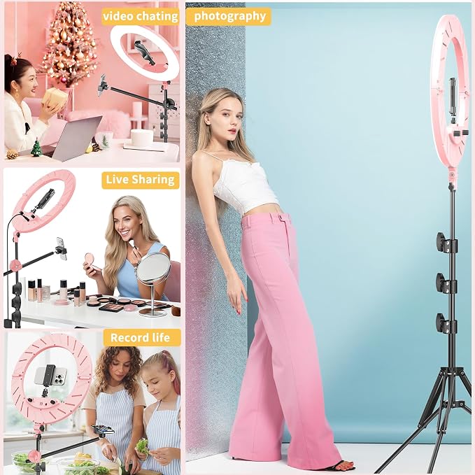 55W18 45cm Ring Light Kit 6700K Dimmable LEDRinglightTripod Stand Dual Phone - Image 8