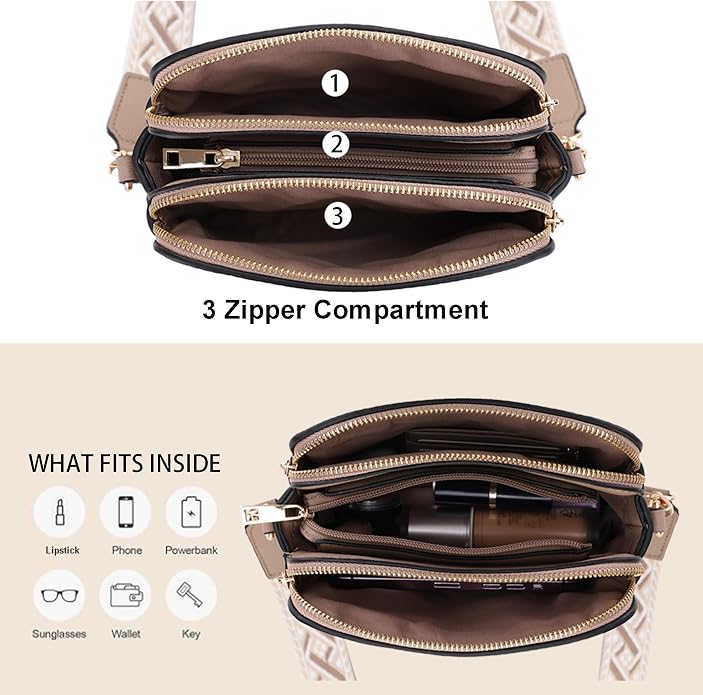 EVVE Crossbody Bags for Women Trendy Triple Zip Small Crossbody Camera Bag Purse - Image 4