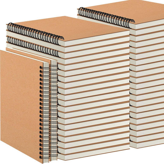 YOTNUS 100 Pcs A5 Spiral Notebooks Journal with Kraft Cover, 5x8 Inches, Ruled Lined Paper, for Work, Sketches, Study, Notes Taking, Gifts, Brown (100 PCS(Lined))